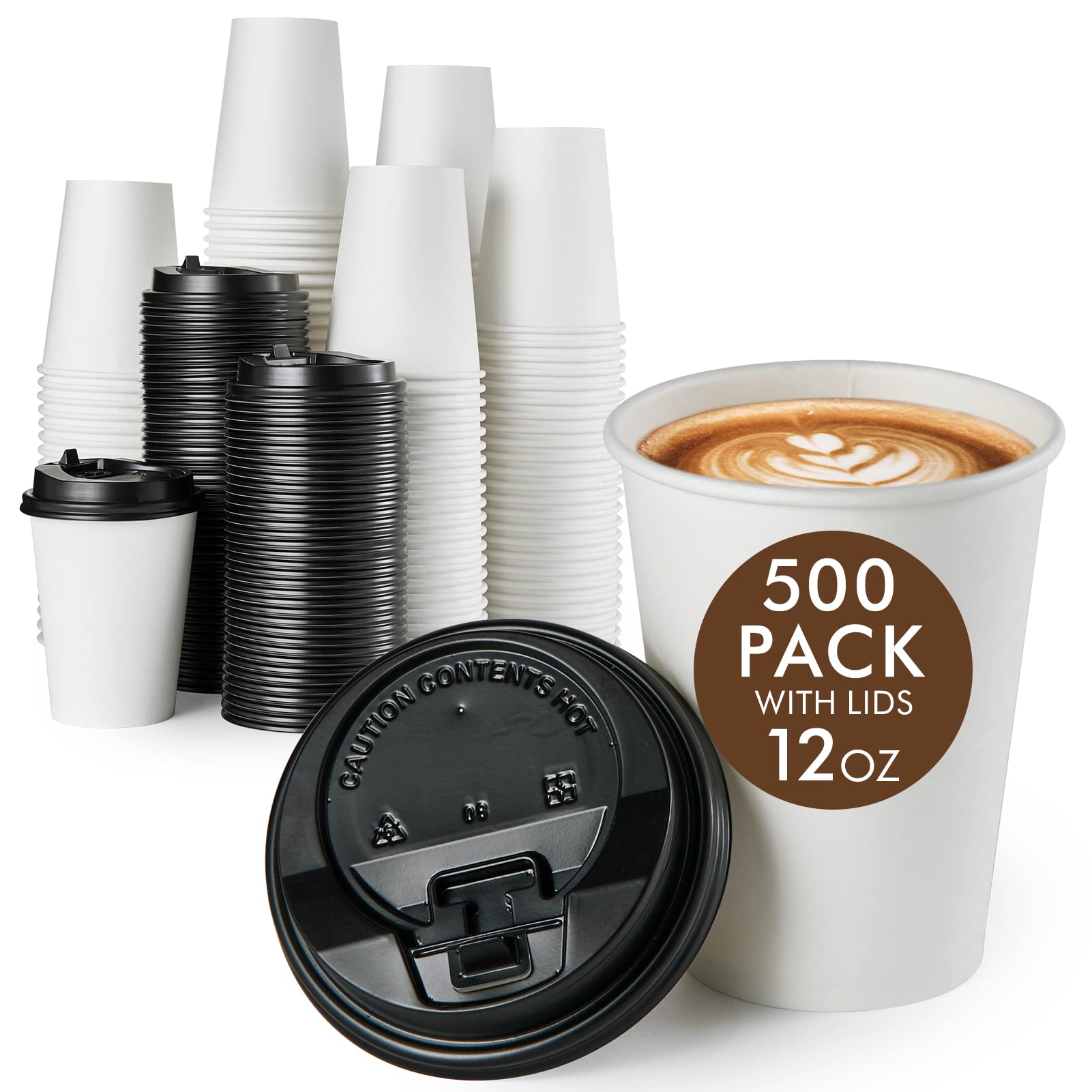 Vplus 500 Pack 8 OZ Paper Coffee Cups, Disposable 8 OZ Coffee Cups With Lids, Cold/Hot Drinking, For Home, Traveling, Stores, Office, And Events