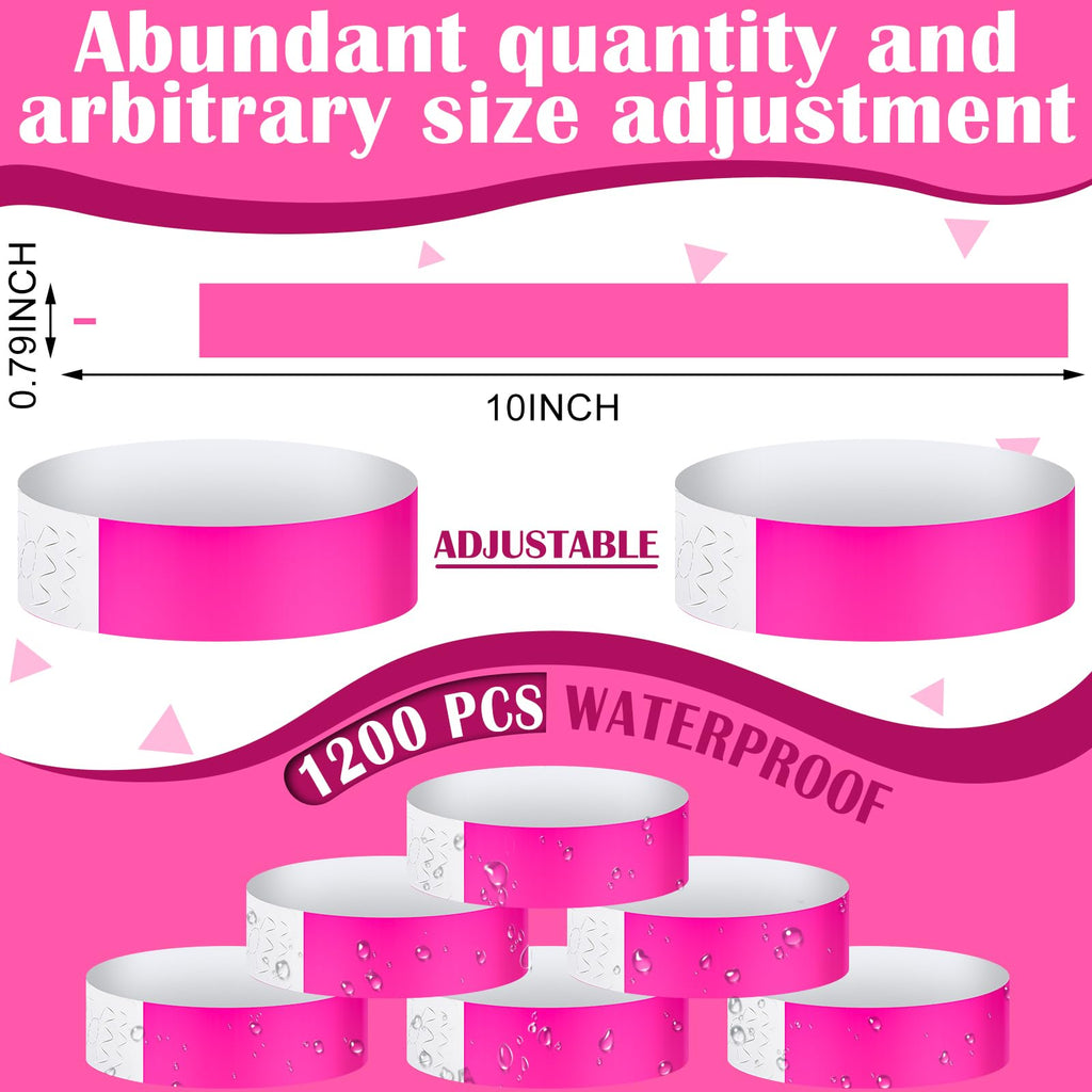 Tudomro 1200 Pack Plastic Paper Wristbands for Events Neon Party Wrist Bands Colored Waterproof Concert Identification Hand Bands Lightweight Adhesive Wristband(Blue)
