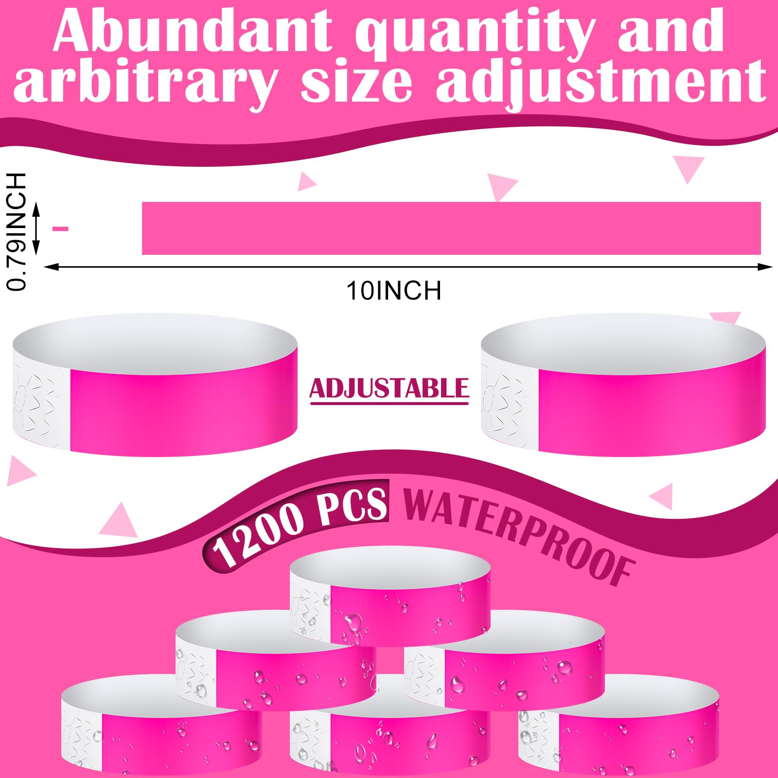 Tudomro 1200 Pack Plastic Paper Wristbands for Events Neon Party Wrist Bands Colored Waterproof Concert Identification Hand Bands Lightweight Adhesive Wristband(Blue)