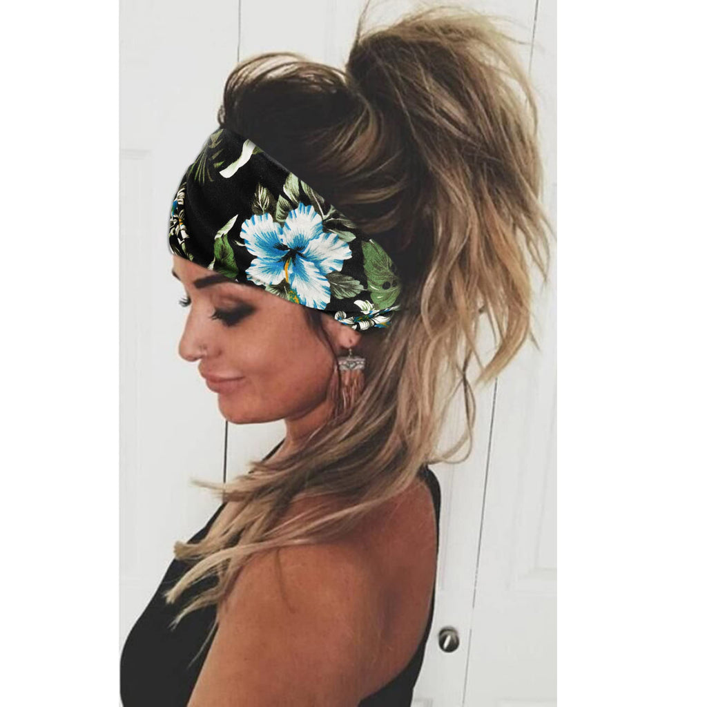 Boho Headbands For Women Fashion Stretch Wide Hair Bands Knoted Turban Head Bands Yoga Running Sweatband Elastic Headband Stylish Wrap Headbands Hair Accessories for Teen Girls 4 Pack