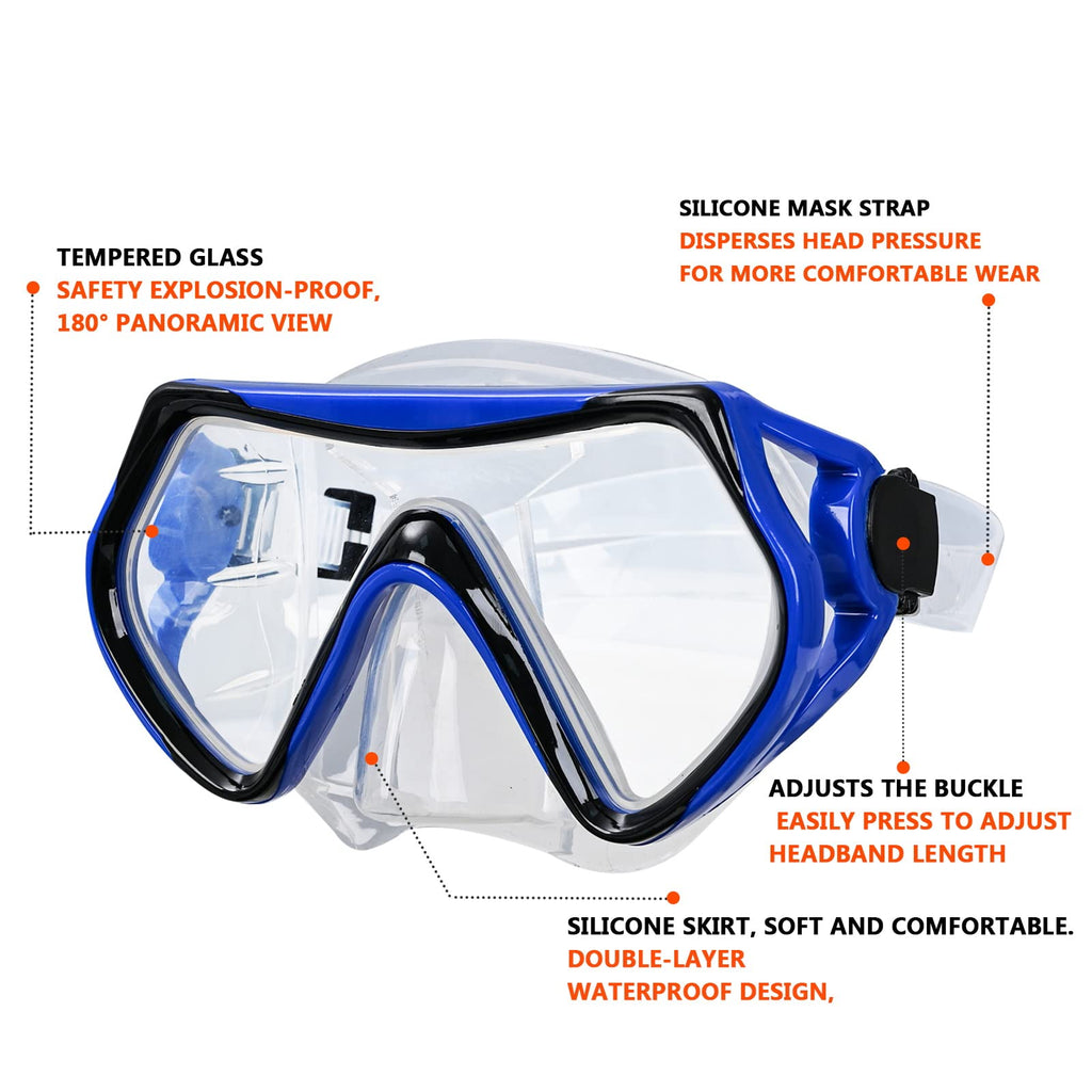 Snorkeling Gear for Adults, Dry Snorkel Mask Set, Scuba Diving Snorkle mask Set Adult, Panoramic Wide View Anti-Fog Dive mask, Swimming Diving Snorkeling Packages