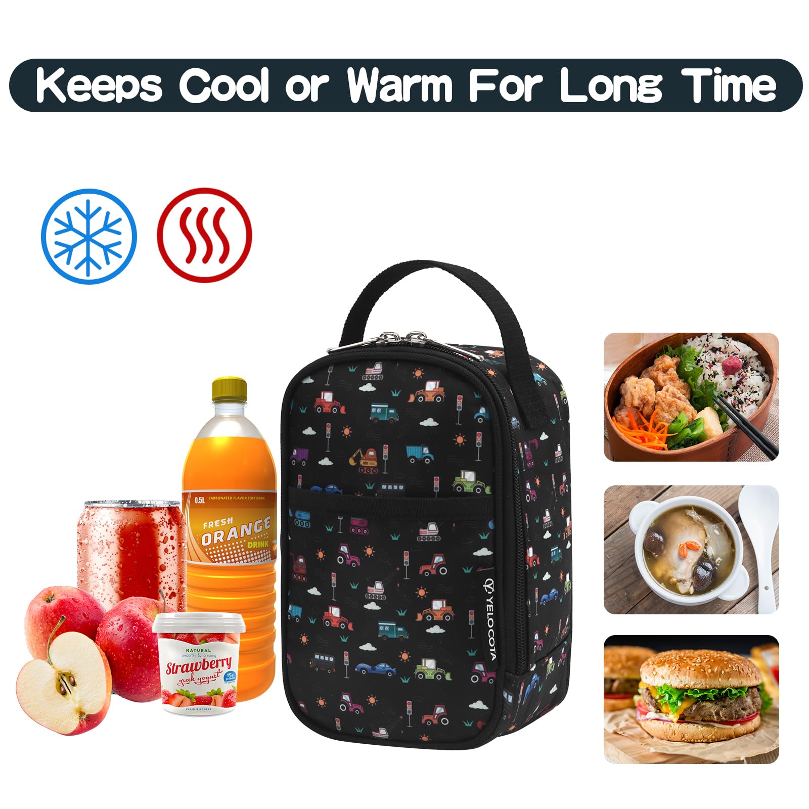 Yelocota Small Insulated Lunch Bag- Snack Bag- Mini Cooler Bag with Handle for Travel,Work,School(Storage Space below 20oz)- Also Suitable for Pairing with Food Jar