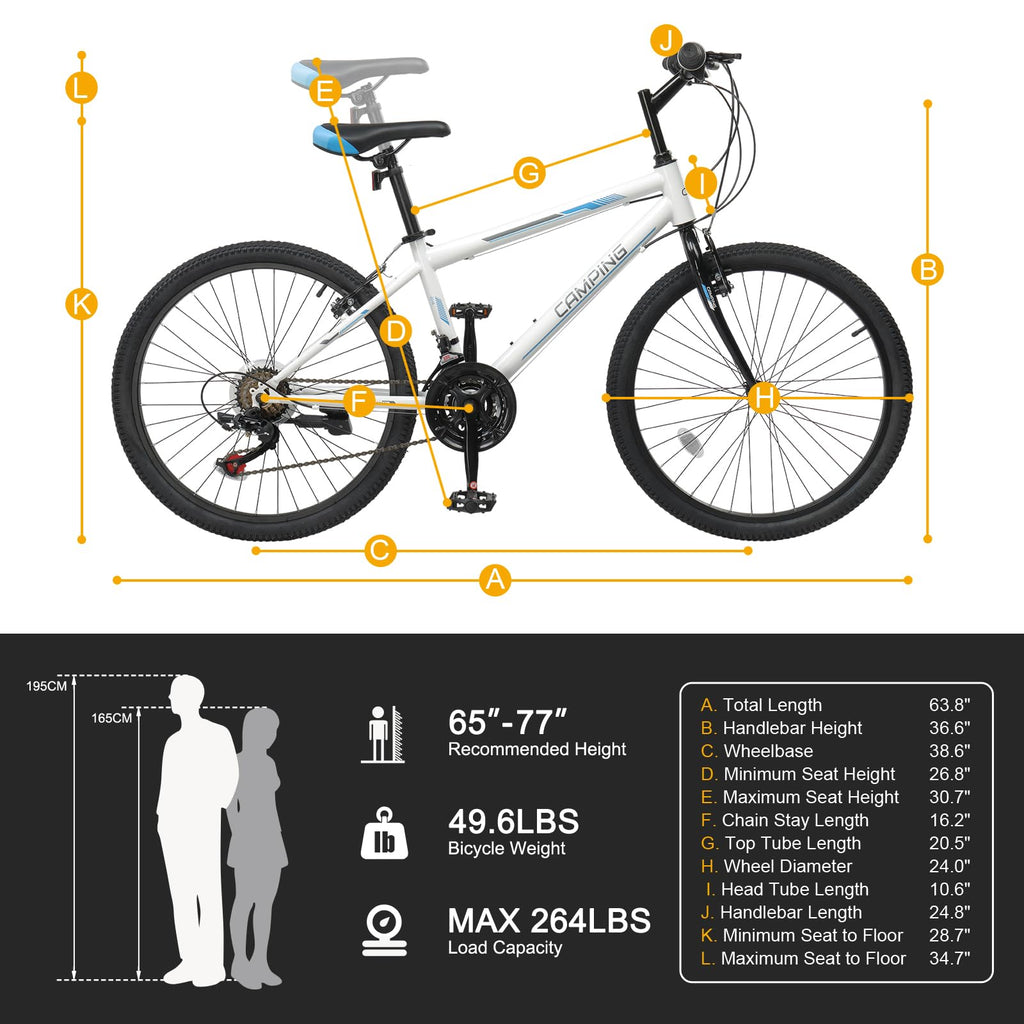 CamPingSurvivals 20/24/26 Inch Mountain Bike for Men/Women,Adult Bicycle | Professional 7or21 Speed Shifting, Dual Disc/V Brakes, Suspension Fork, Comfort Saddle, All-Terrain Tires & Pretty Look