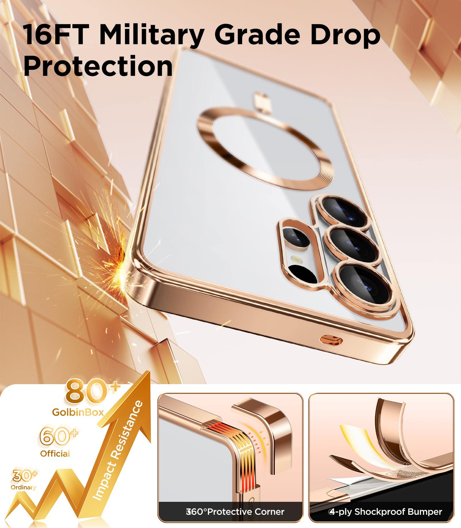 Magnetic Case Compatible with Samsung Galaxy S25 Ultra,Compatible with MagSafe,[Full Camera Protection][Screen Protector] Shockproof Plating Clear Phone Cover for Galaxy S25 Ultra(Black/Clear)