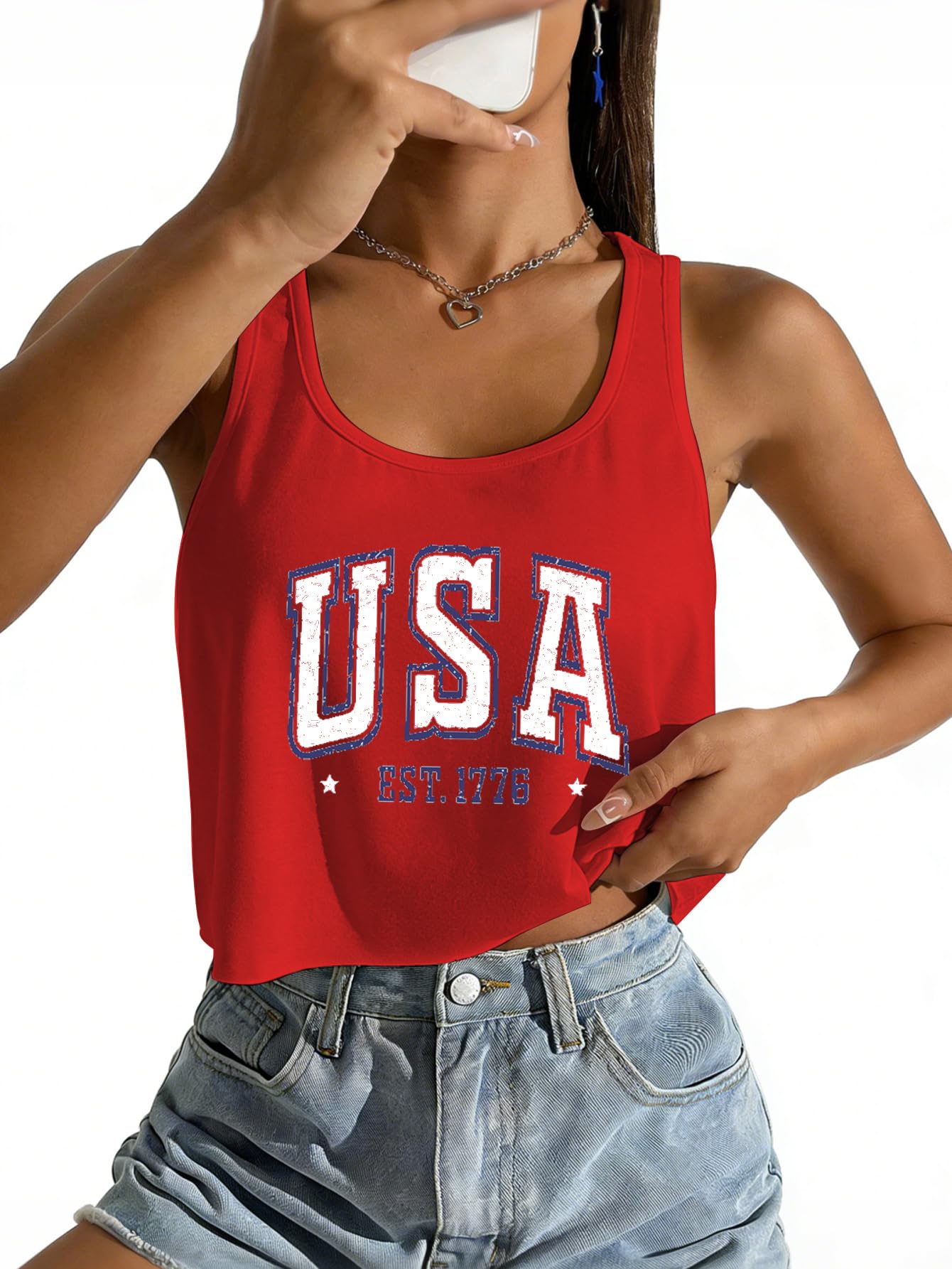 Women's Red White and Blue Shirts Patriotic Tops American Flag Graphic Crop Tops for Teen Girls