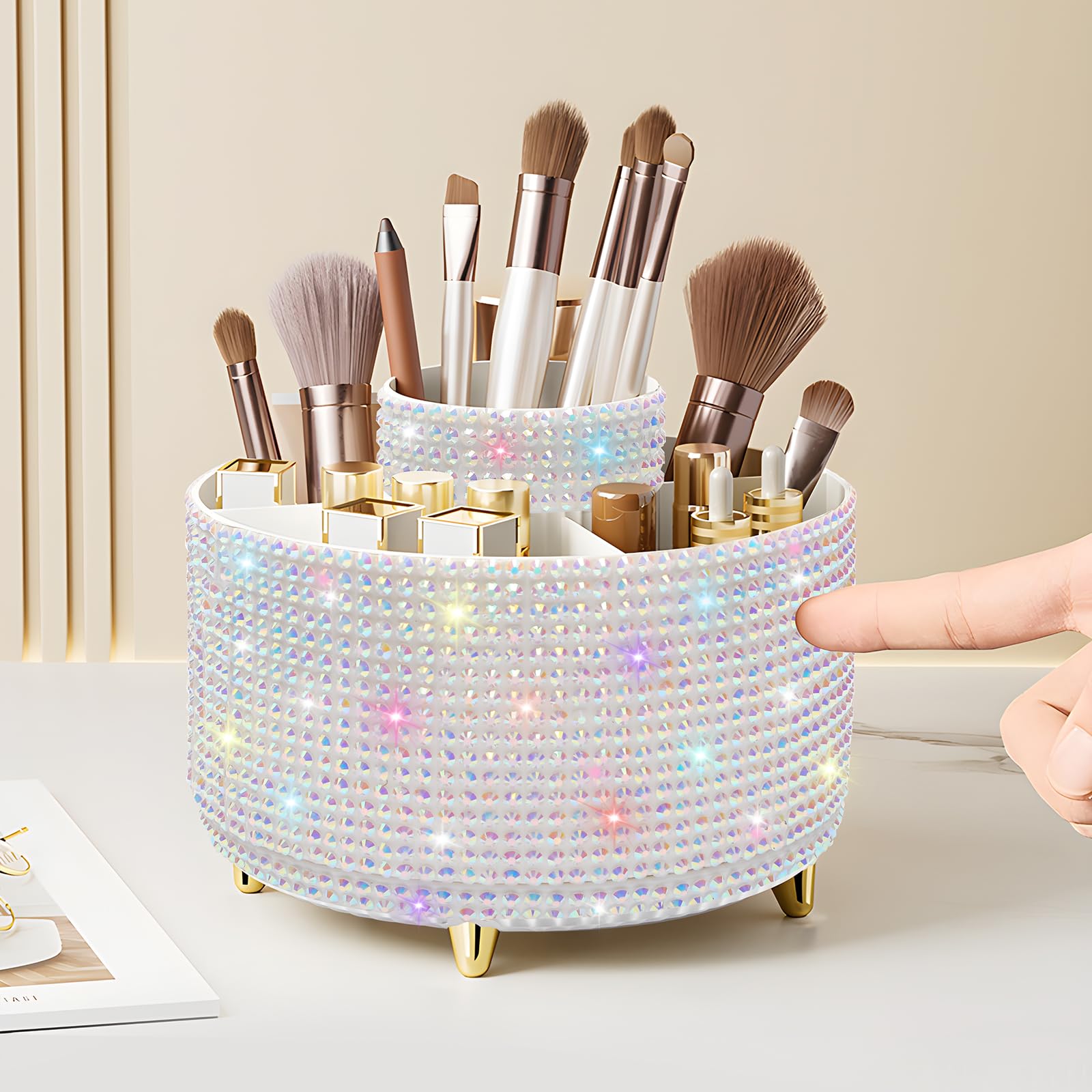 Makeup Brush Holder Organizer,360° Rotating Makeup Brush Organizer,5 Slot Make up Brushes Cup for Cosmetics, Nail Polish, Art Supply, Bathroom Vanity Desktop Organizer - Black