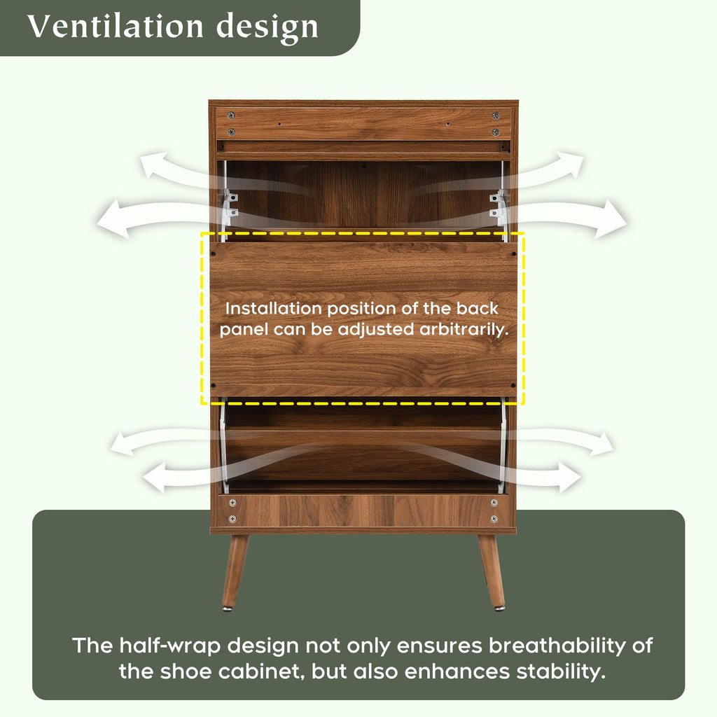 Yechen Shoe Rack Storage Organizer with 2 Natural Semi-Circular Rattan Doors, Entryway Wooden Shoe Cabinet for Sneakers, Leather Shoes, Heels, Slippers (Black)