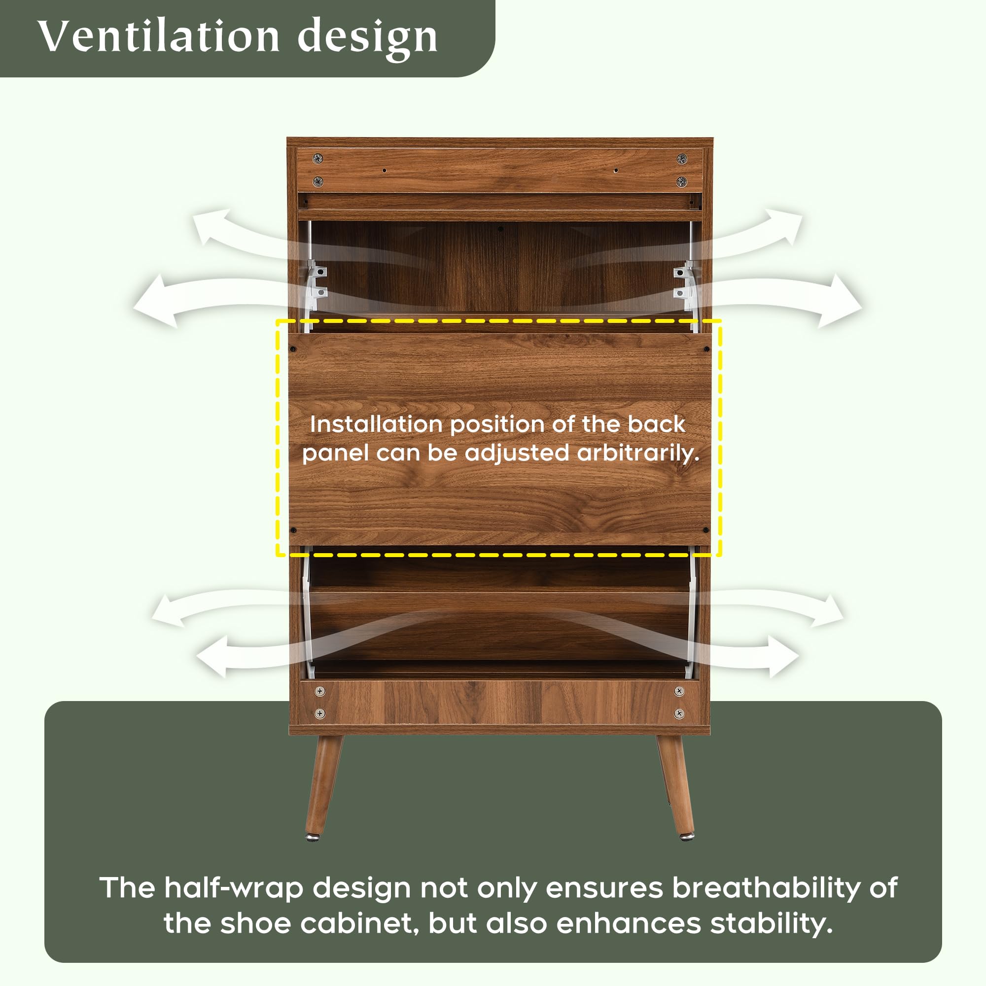 Yechen Shoe Rack Storage Organizer with 2 Natural Semi-Circular Rattan Doors, Entryway Wooden Shoe Cabinet for Sneakers, Leather Shoes, Heels, Slippers (Black)