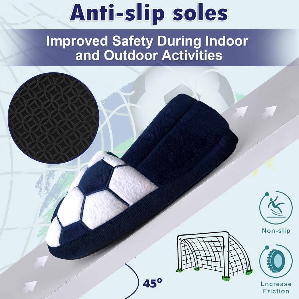 Little Kids Big Boys Warm Slippers with Soft Memory Foam Slip-on Indoor Football Slippers