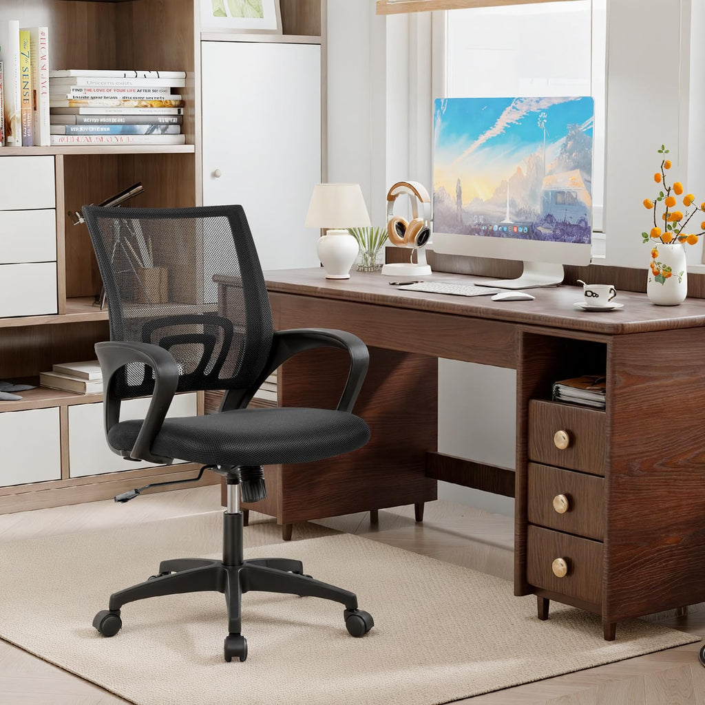 BestOffice Home Office Chair Ergonomic Desk Chair Mesh Computer Chair with Lumbar Support Armrest Executive Rolling Swivel Adjustable Mid Back Task Chair for Women Adults, Black (Black)