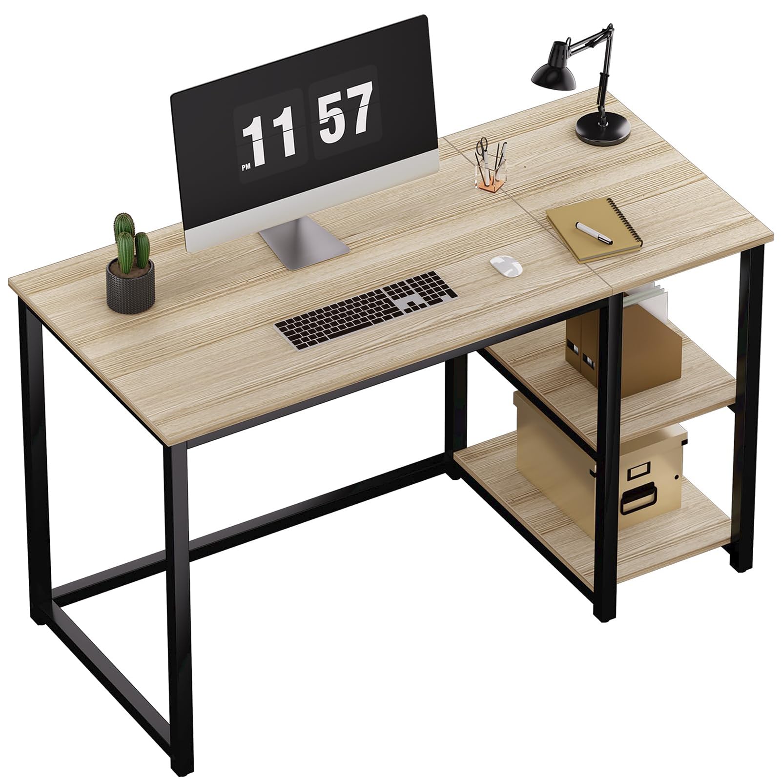 SINPAID 40 Inch Small Gaming Desk with Shelves for Small Spaces, Easy Assembly Study Desk, Sturdy Writing Desk for Bedroom & Home Office, Black