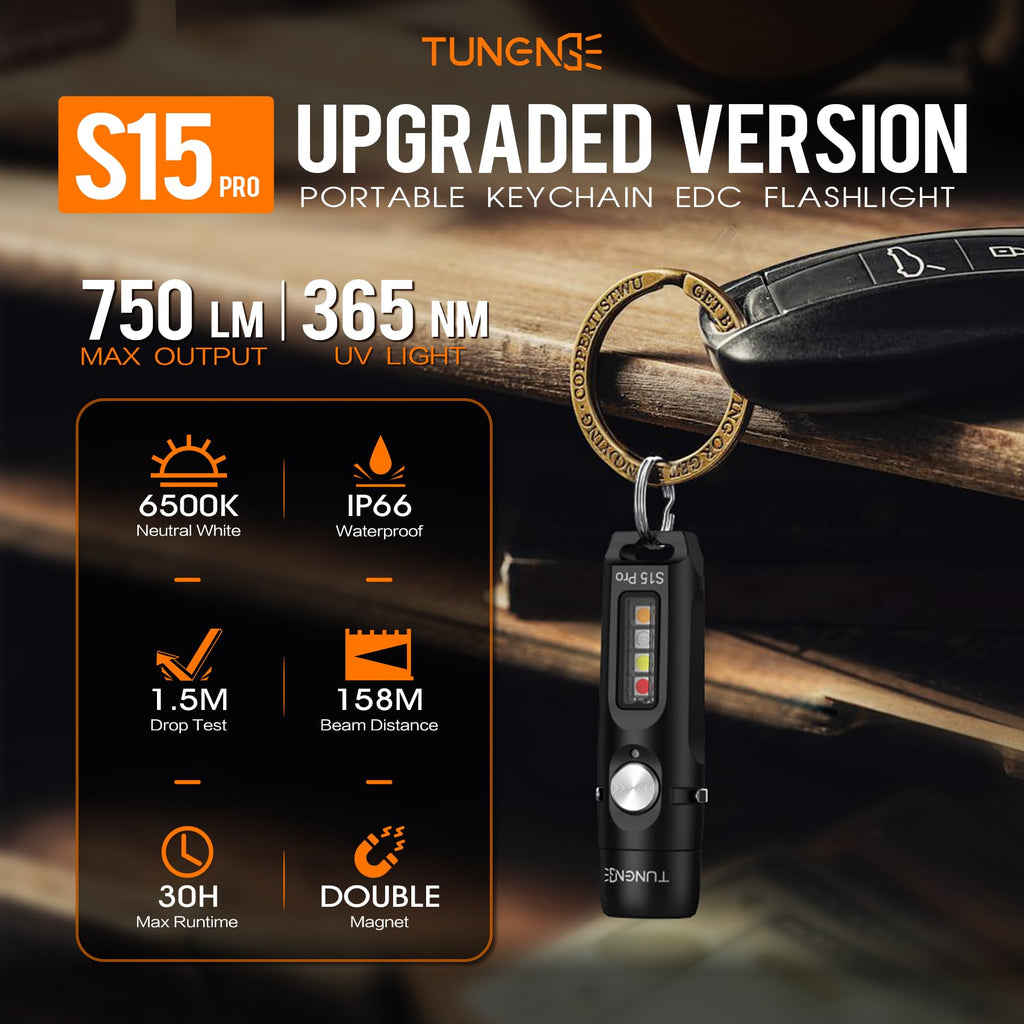 S15PRO-TK 7075 Aluminum Keychain Flashlight Rechargeable, 750 Lumens EDC Mini Flashlight, Pocket Light with 5 Side Light + Screwdriver & Quick-Release Tail Cap for Emergencies, Maintenance, Khaki