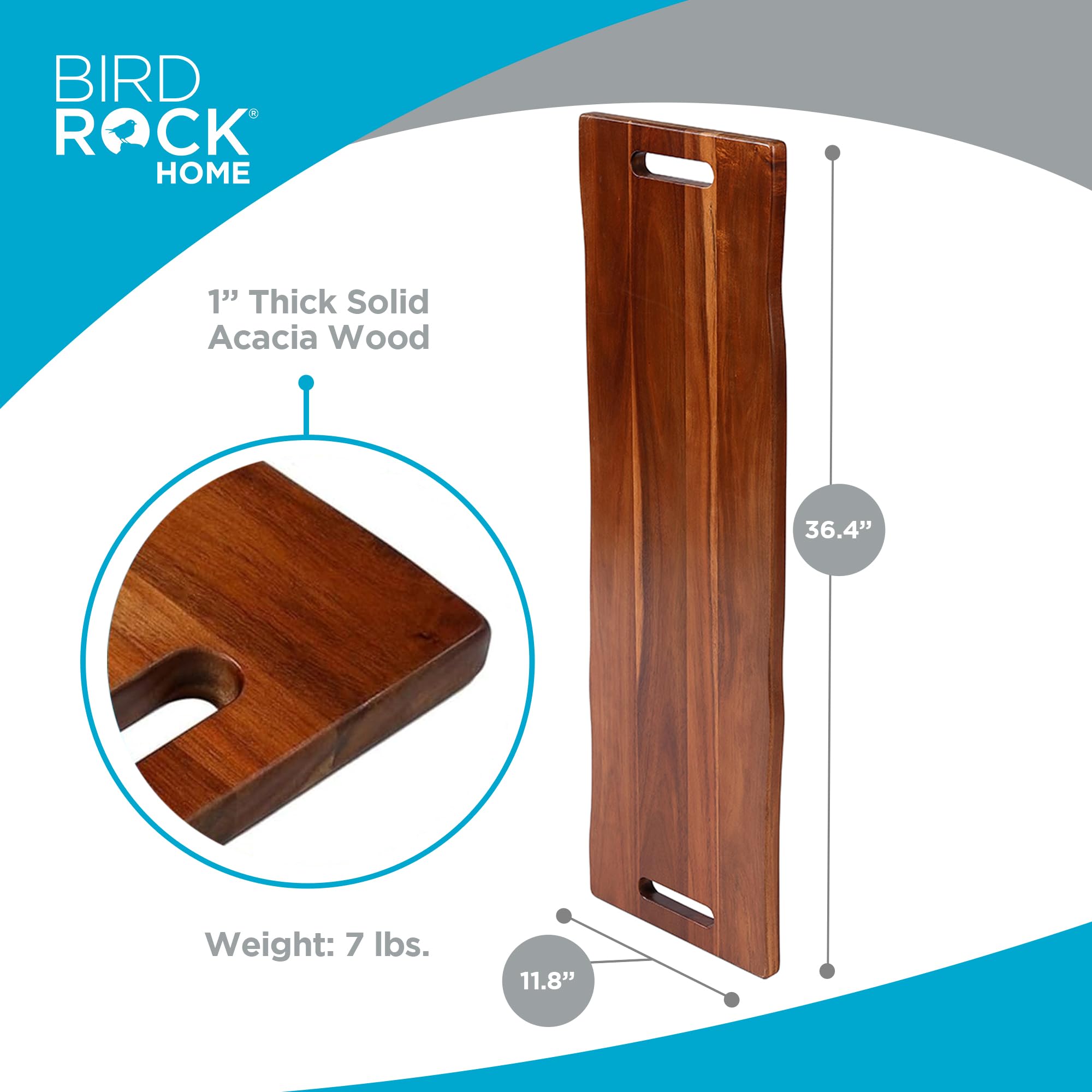 BIRDROCK HOME Acacia Wooden Cheese & Charcuterie Board with Handles 22" | Rectangular Food Platter for Bread, Meat, or Appetizers | Natural Wood Serving Tray Cutting Board for Kitchen & Outdoor Use