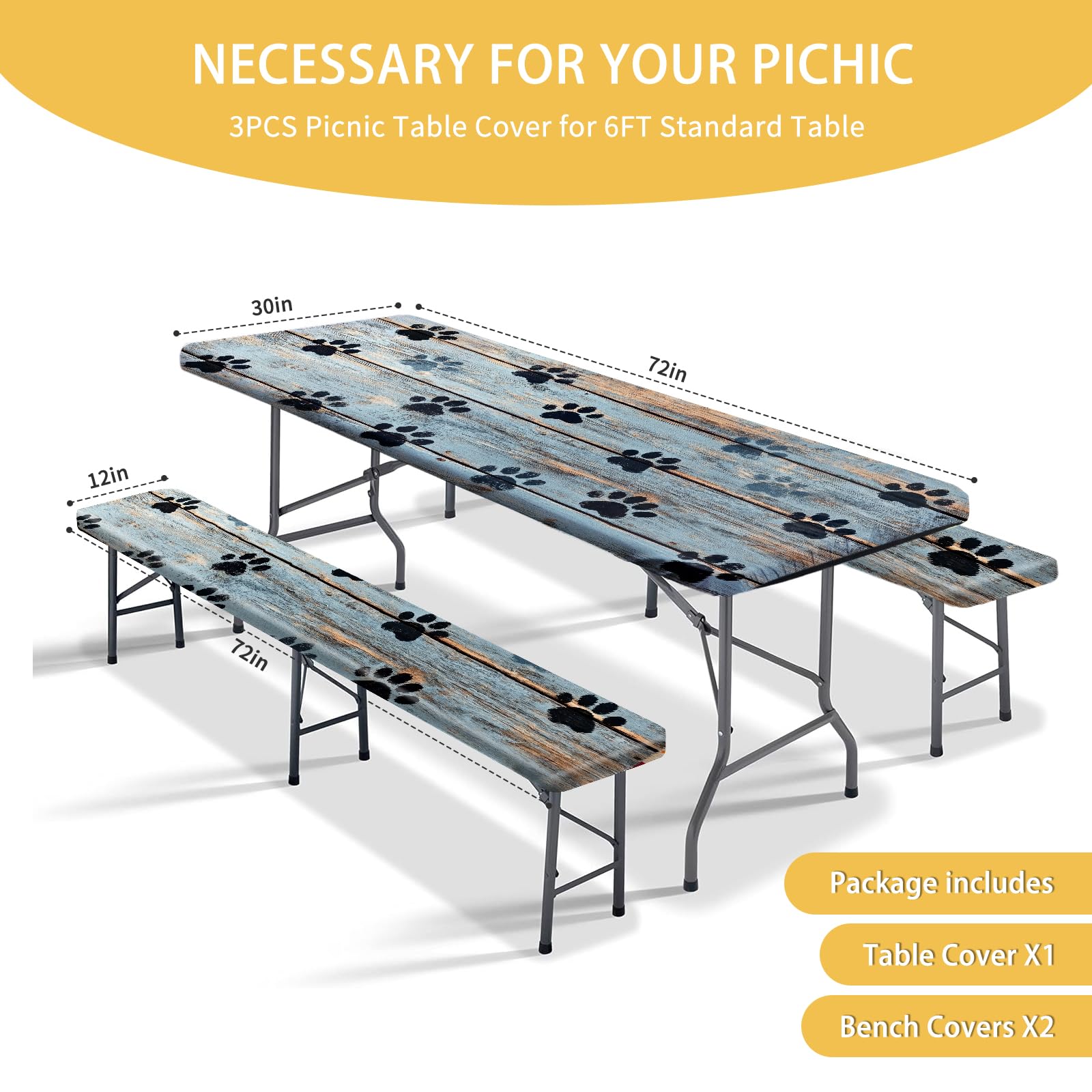 Park Picnic Table Cover with Bench Covers Lightweight Camping Essentials, Oil-Proof Waterproof 3PCS Tablecloth with Elastic, Fitted for Table 6FT Rectangle and Seats, American Flag Eagle (72x30in)