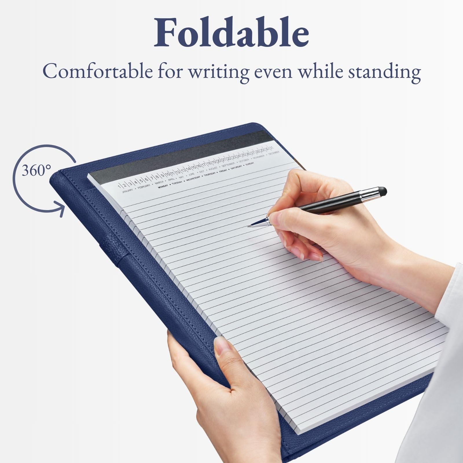 Padfolio Portfolio Resume Folder with Pocket, Premium Faux Leather Interview Writing Legal Pads Document Organizer Portfolio with Business Card Holder (Black)