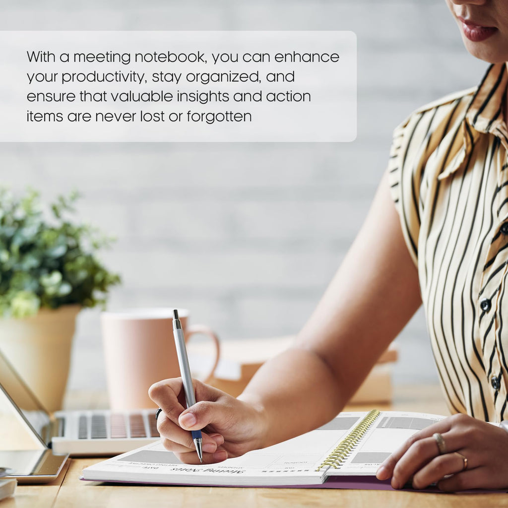Meeting Notebook for Work Organization - Work Planner Notebook with Action Items, Agenda Planner for Note Taking, 160 Pages (6.9" X 9.9") Project Organizer for Men & Women - Pink