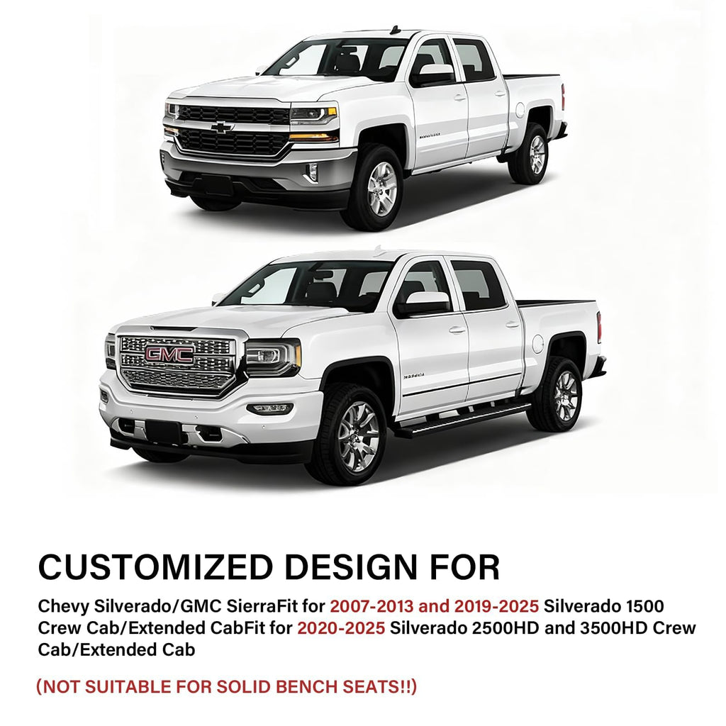 Coverado Chevy Silverado Seat Covers, Faux Leather Seat Covers Fit for Chevy Silverado GMC Sierra 2007-2025 1500, 2015-2025 2500HD 3500HD Crew Double Extended Cab (Front, Black)