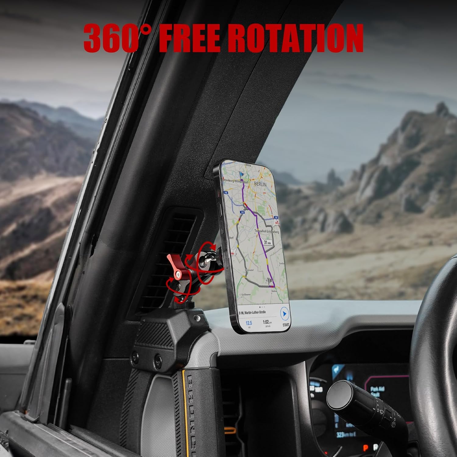Mabett Magnetic Phone Holder for Ford Bronco 2026 2021-2025, Adjustable Angles 360°Phone Mount for Bronco Accessories