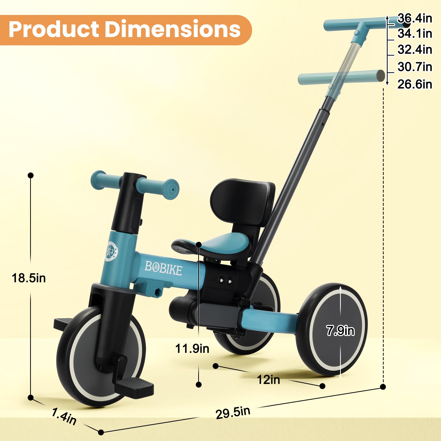 Toddler Bike with Push Handle,Tricycles for 1 to 3 Years Old, Toddler Tricycle with Push Handle for Boy Girl, Baby Balance Bike with Adjustable Seat Height and Removable Pedal (Black)