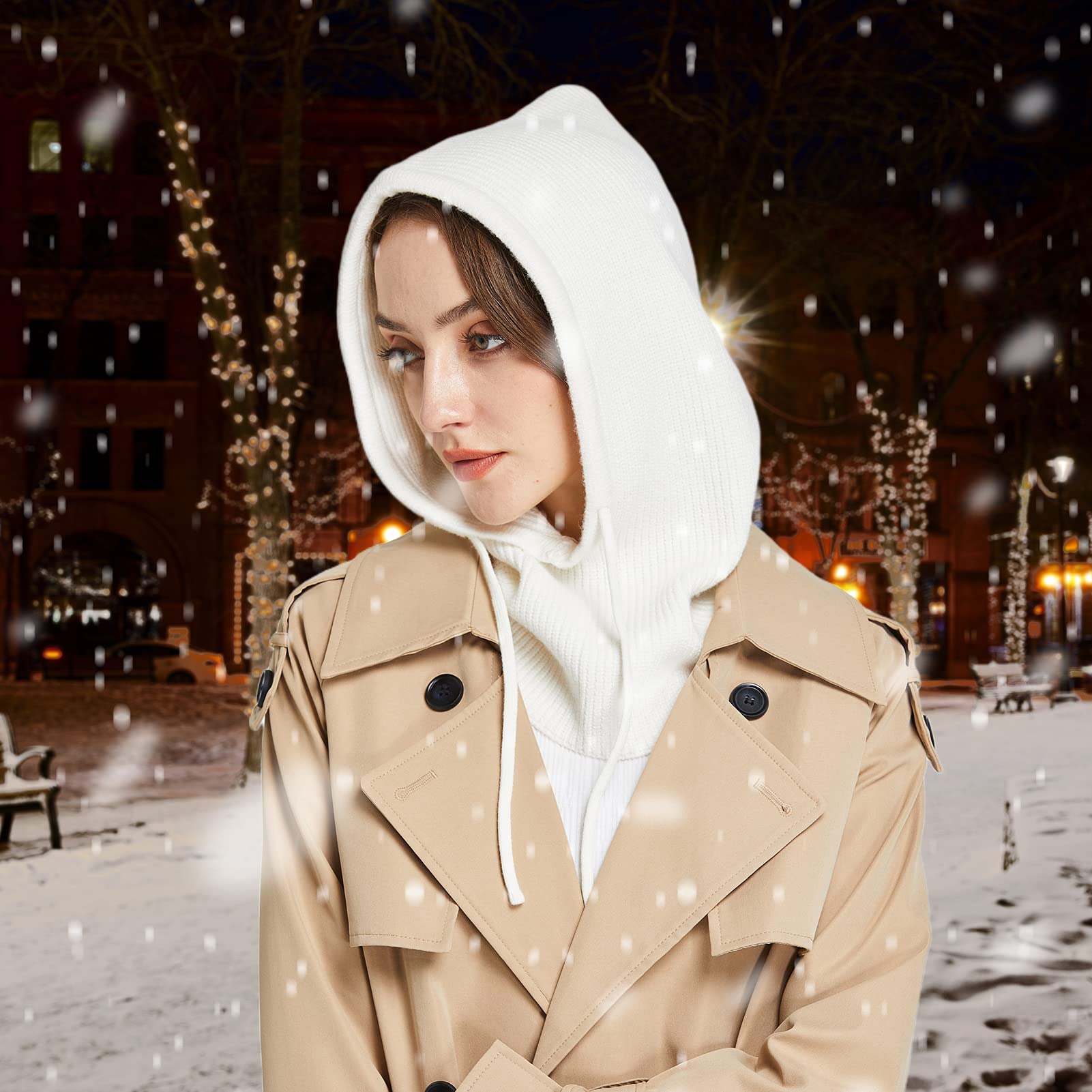 Facecozy Winter Hats for Women, Hooded Scarf Hat for Women Balaclava Knit Beanie Skull Cap Beanie Hat Men Neck Gaiters