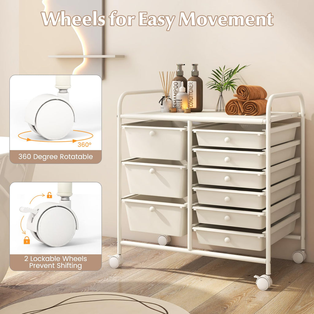 LDAILY 9 Drawer Rolling Storage Cart, Rolling Cart with Drawers for Classroom, Art Supply Craft Organizer on Wheel with Metal Frame & Handles for Home Office School