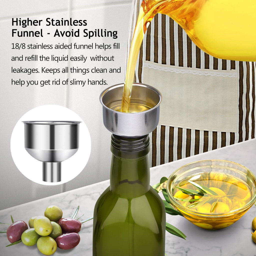 AOZITA [2 PACK 17 oz Glass Olive Oil Dispenser Bottle Set - 500ml Dark Green Oil & Vinegar Cruet Bottle with Pourers, Funnel and Labels - Olive Oil Carafe Decanter for Kitchen