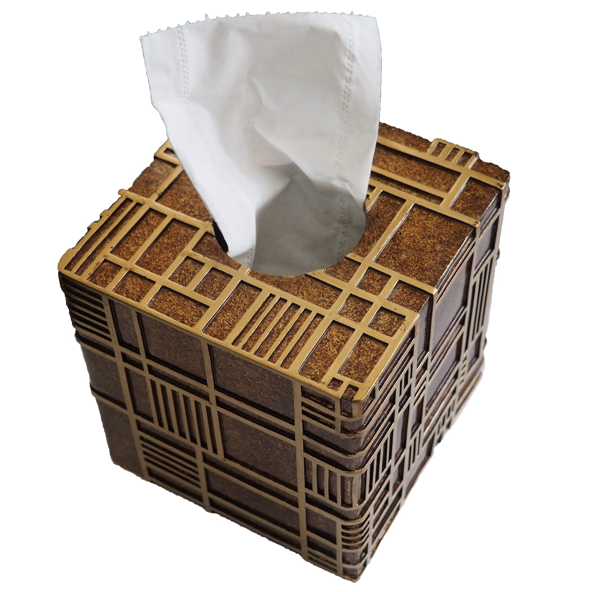 Hymmah Square Tissue Box Cover Holder with Tray,Unique Cube Design Tissue Dispenser Cover Decor for Vanity Counter Tops Also Great for Bedroom and Living Room
