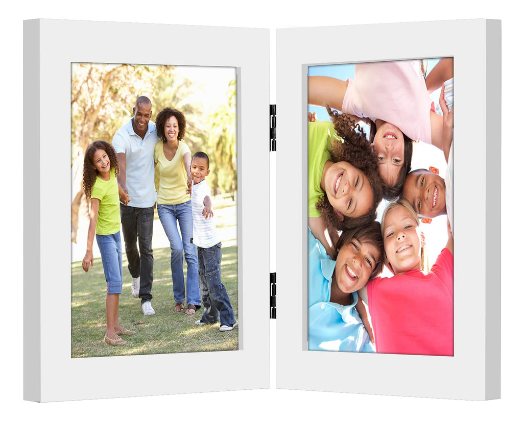 Americanflat Hinged 4x6 Picture Frame with Shatter-Resistant Glass - Double Picture Frames with Engineered Wood - Signature Collection - Photo Frame for Tabletop Display - Black