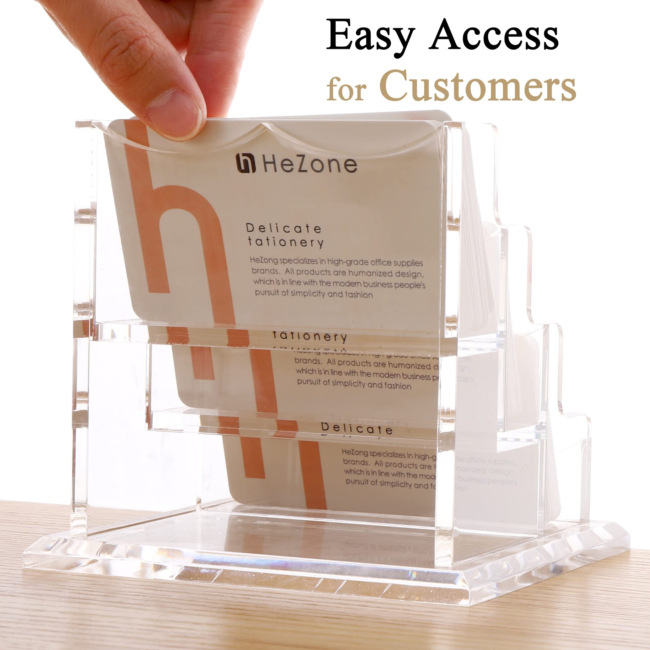 HeZone Business Card Holder for Desk Display, Clear Acrylic Cards Organizer Stand for Men and Women, Business Cards Case Rack 1 Pack, Holds 50 Cards-1 Slot