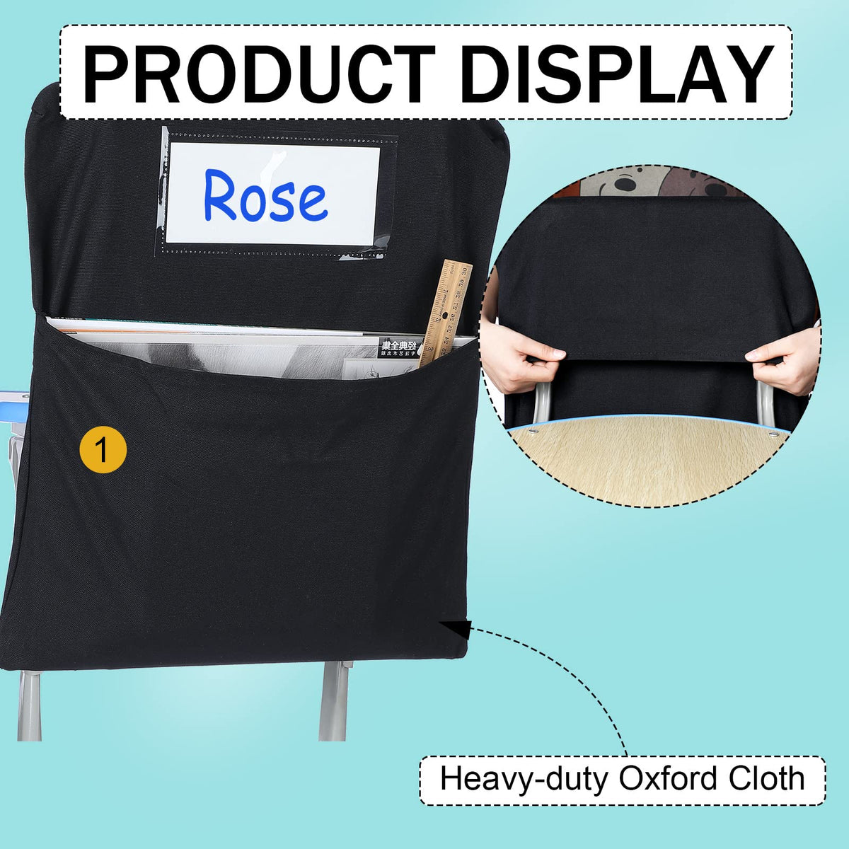 Maitys 24 Pcs Chair Pockets for Classrooms 17 x 20 Inches Student Chair Bag Chairback with Name Tag for Keeping Student Book School Table Organized