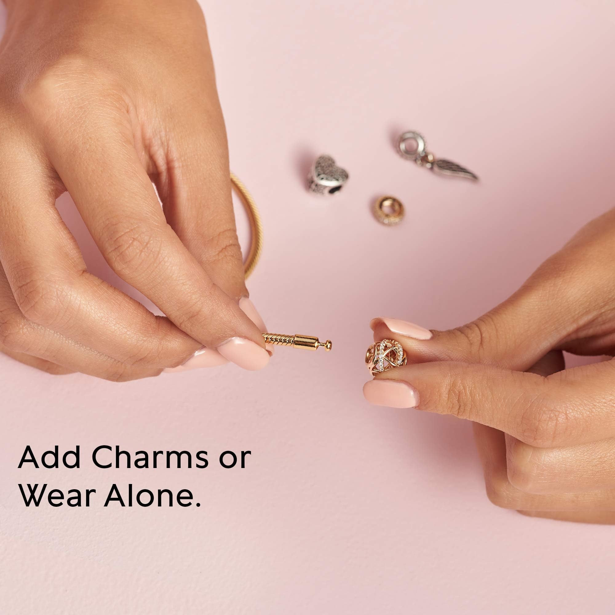 PANDORA Moments Snake Chain Bracelet - Hand-Finished Charm Bracelet - Jewelry for Her with Gift Box - Compatible Moments Charms - Sterling Silver