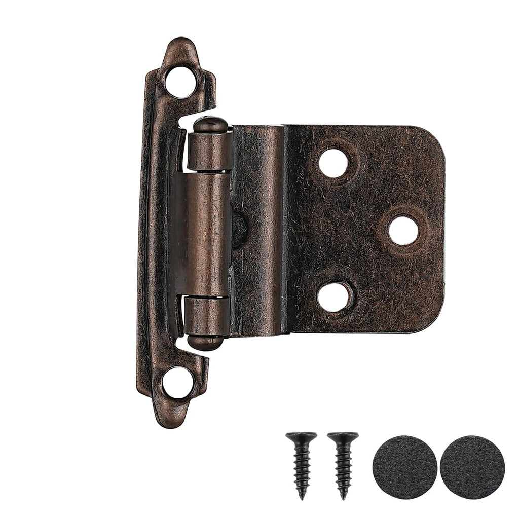 JQK 3/8 Inch Inset Cabinet Door Hinges Oil Rubbed Bronze, 4 Pack 2 Pairs Flush Face Mount Cupboard Self-Closing Kitchen Cabinet Hardware Hinges with Door Bumper, CH201-ORB-P4