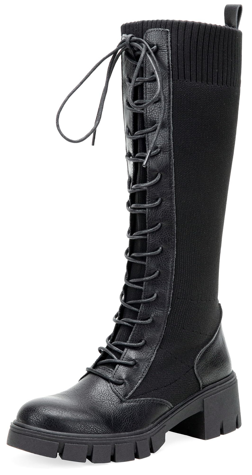 Jeossy Women's Knee High Combat 9603 Boots, Tall Platform Chunky Heel Boots Wide Claf
