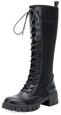 Jeossy Women's Knee High Combat 9603 Boots, Tall Platform Chunky Heel Boots Wide Claf