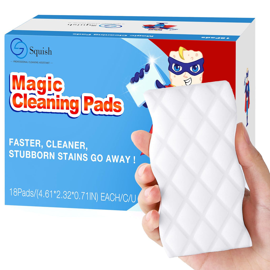 squish Magic Sponge Eraser, 10 Count Magic Cleaning Pads for Walls Oven, Kitchen, and Shoe Cleaner, Magic Erasers with Melamine Foam, Universal Cleaner