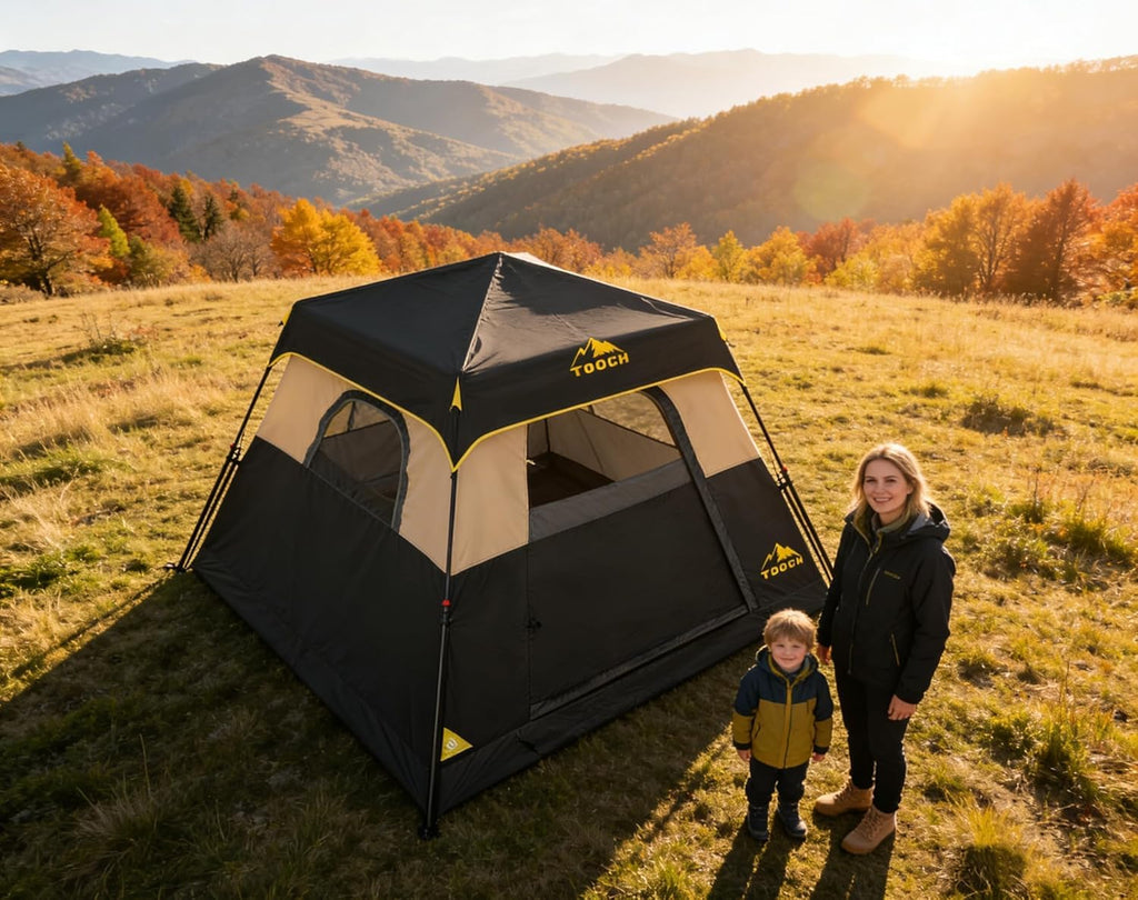 3/4 Person Camping Tent with 1 Door, 4 Windows, and Upgraded Ventilation– Instant Setup, Waterproof, 8'x 8'x 67''Oxford Fabric Floor Pop Up in 60 Seconds Includes Rainfly and Backpack