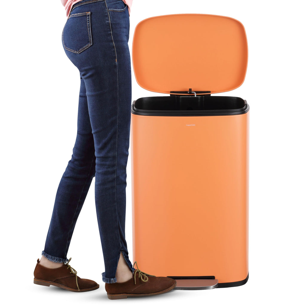happimess HPM1006B Connor Rectangular 13-Gallon Trash Can with Soft-Close Lid and Free Mini Trash Can, Fingerprint Resistant, Modern, Minimalistic for Home, Kitchen, Office, Bathroom, Black