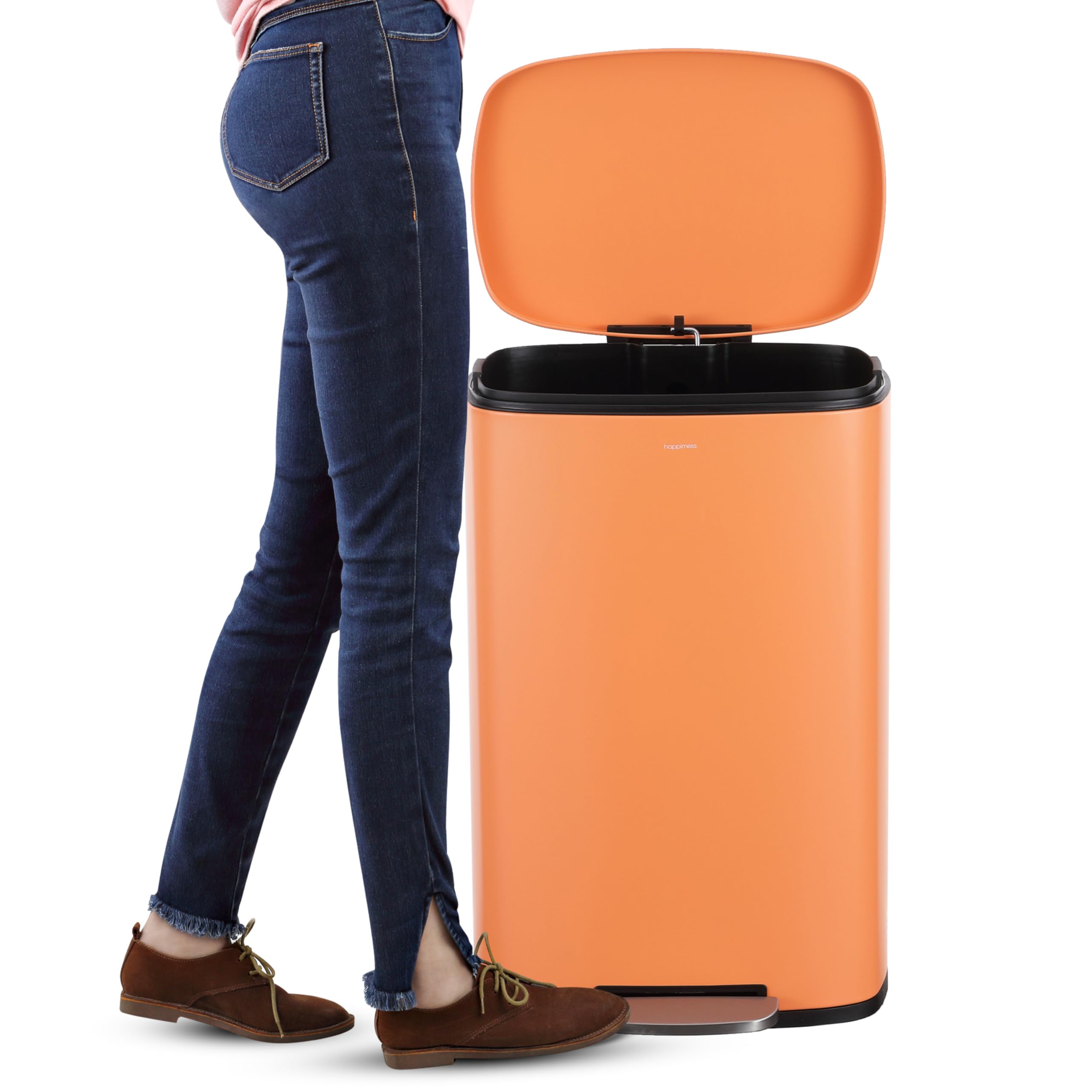 happimess HPM1006B Connor Rectangular 13-Gallon Trash Can with Soft-Close Lid and Free Mini Trash Can, Fingerprint Resistant, Modern, Minimalistic for Home, Kitchen, Office, Bathroom, Black