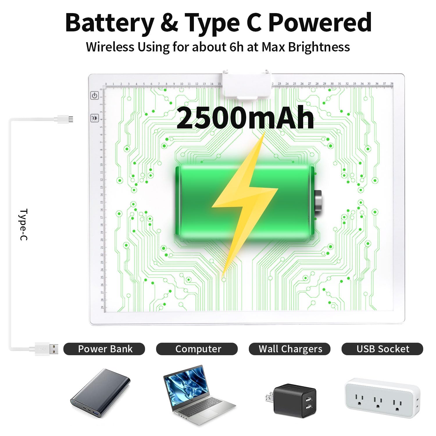 Zocelight A1(35.4''x 23.6'') Large Rechargeable Light Pad for Diamond Painting,6 Levels & Stepless Dimming Light Box for Tracing,3-Color Modes Light Board,Built-in 6000mAh Battery Light Table for Art