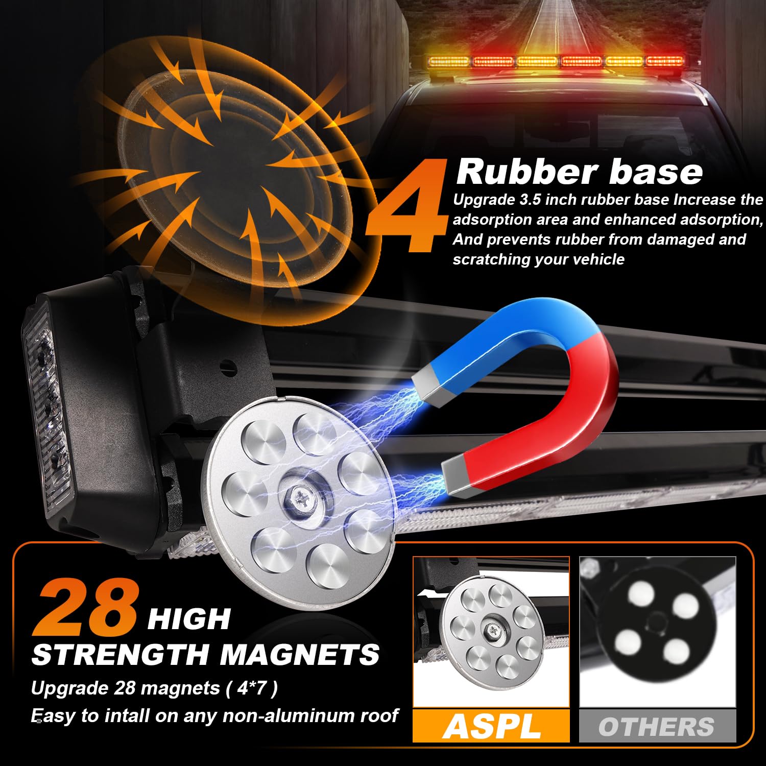 ASPL 26inch 126 LED Rooftop Emergency Strobe Lights Bar Double Side Flashing Safety Warning Traffic Advisor Light Bar Hazard Snow Plow Light for Work Trucks Vehicles Construction Tow Pickup(Amber)