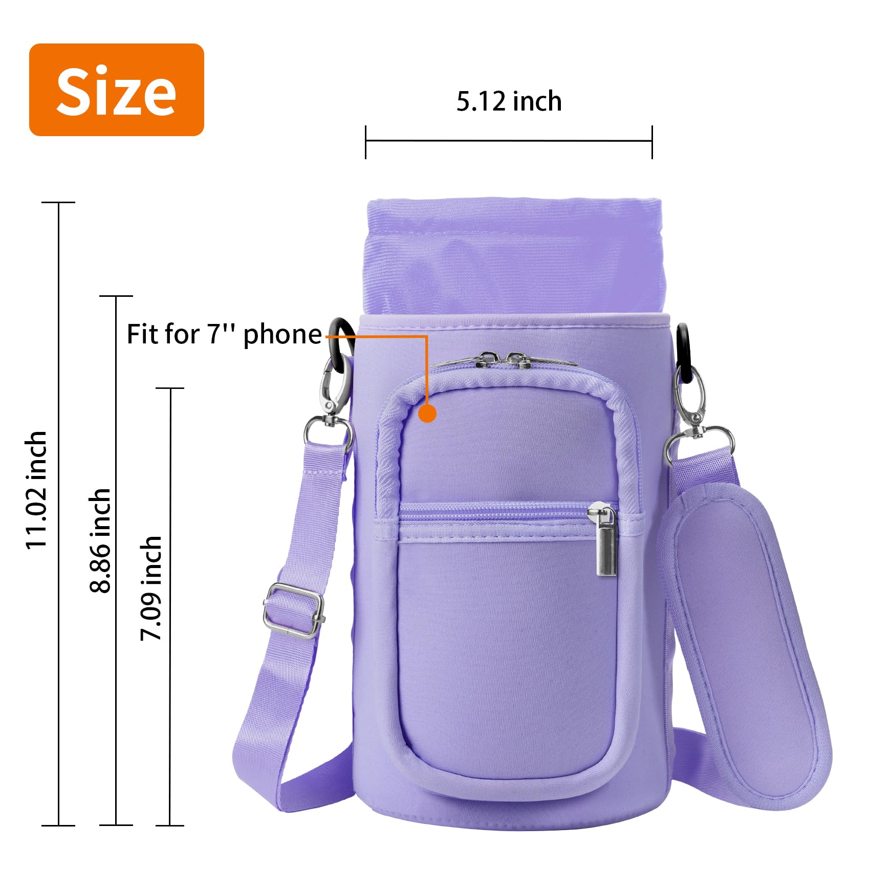 AceTreker 32/40/64/128 oz Neoprene Insulated Water Bottle Carrier Bag, Sling Bag Sleeve Pouch Holder with Strap & Paracord Handle and 2 Pocket for Travelling, Hiking, Camping