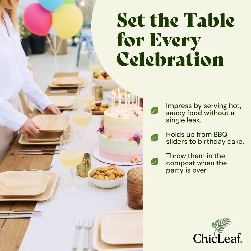 Chic Leaf Palm Leaf Plates - 4 in, 50 Pack, Compostable | Heavy-duty bamboo-style small plates - Use for appetizers & desserts at weddings, parties & picnics