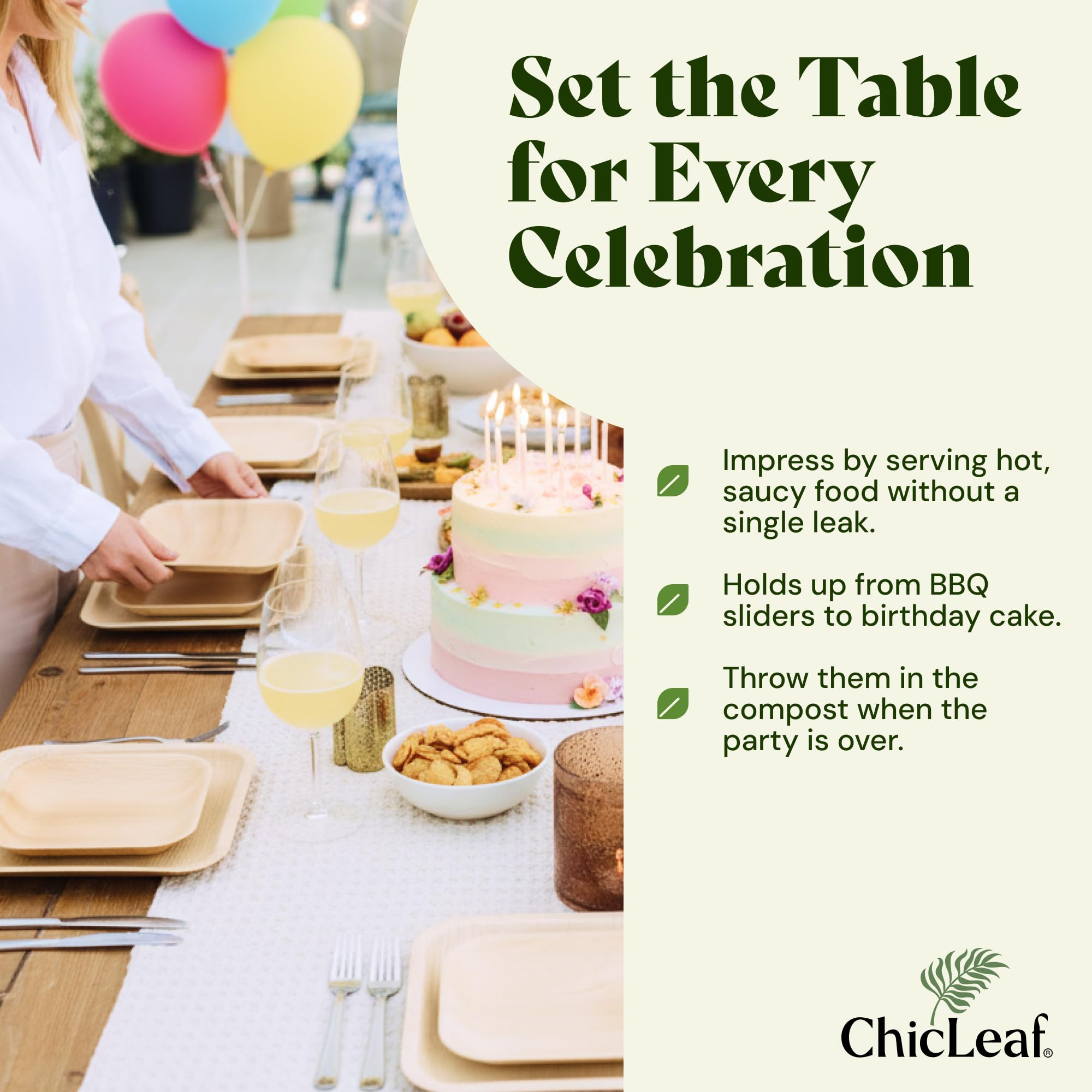 Chic Leaf Palm Leaf Plates - 4 in, 50 Pack, Compostable | Heavy-duty bamboo-style small plates - Use for appetizers & desserts at weddings, parties & picnics