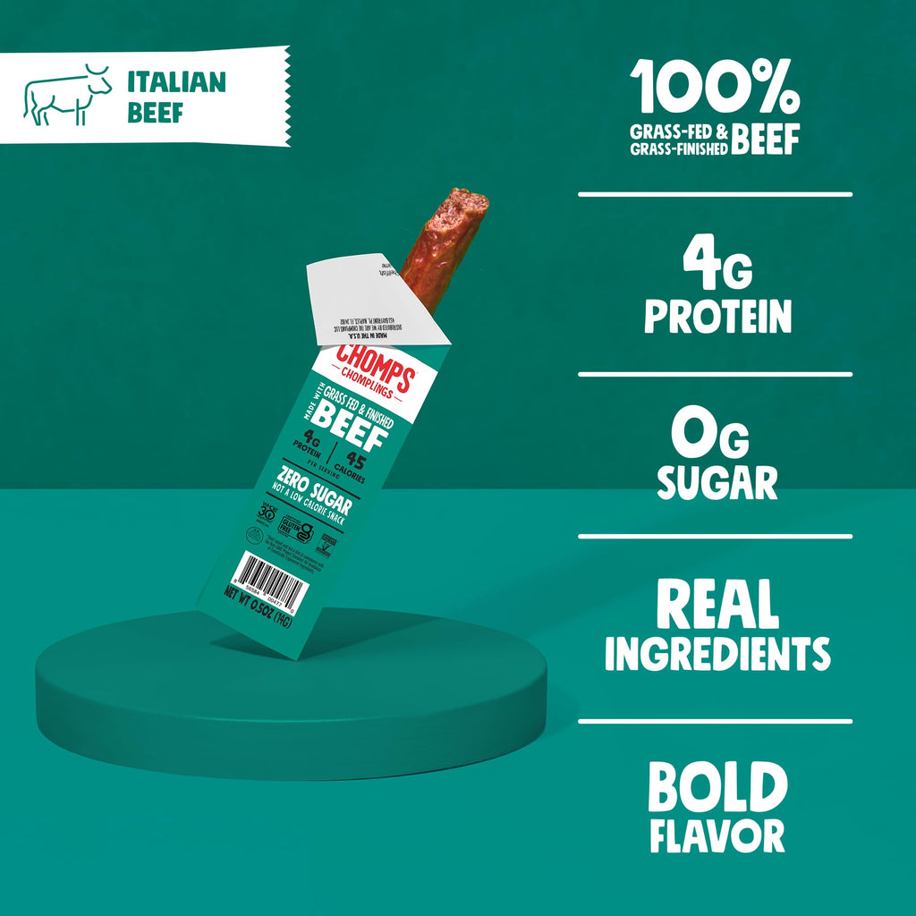 Chomps Snack Size Grass-Fed and Finished Jalapeño Beef Jerky Snack Sticks 0.5oz 24-Pack - Keto, Paleo, Whole30, 4g Lean Meat Protein, Gluten-Free, Zero Sugar Food, Non-GMO Chomplings