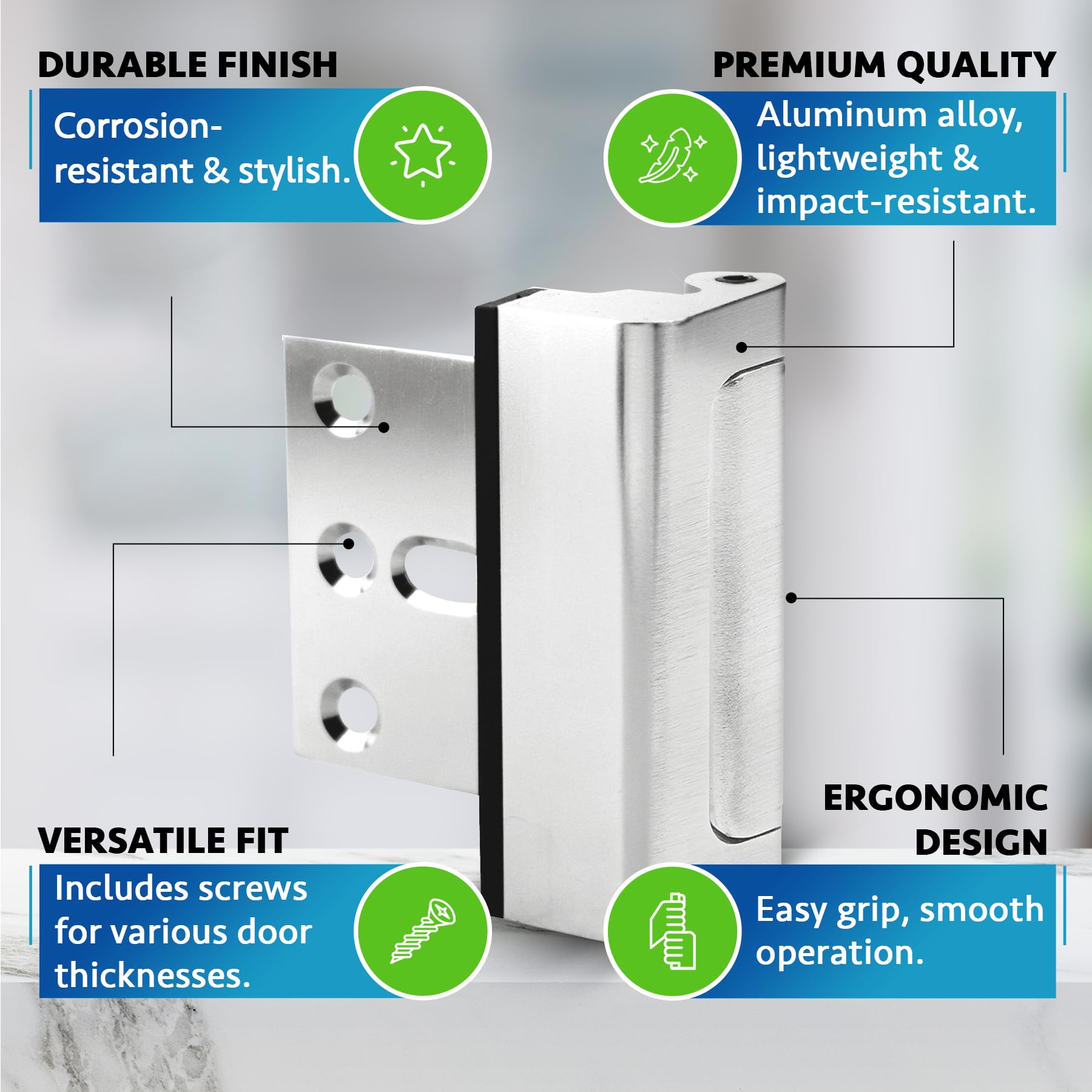 Dwell+Good Door Locks (2-Pack) - Easy To Install Aluminum Home Security Door Locks for Front Door - Child Proof Door Lock for Kids Safety - Withstand 800 lb of Force & Tamper Proof Top Door Lock Latch