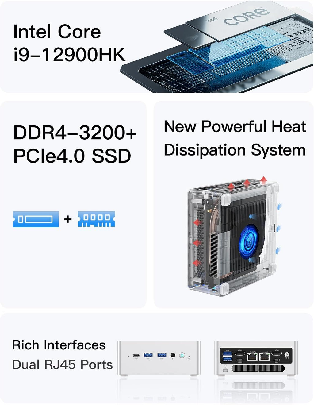 MINISFORUM NAB9 Mini PC Intel Core i9-12900HK HDMI×2+USB-C×2 Video Outputs Mini Computer, 32GB RAM 1TB SSD, 2X 2.5G RJ45 Port Intel Iris Xe Graphics Eligible Desktop Computer