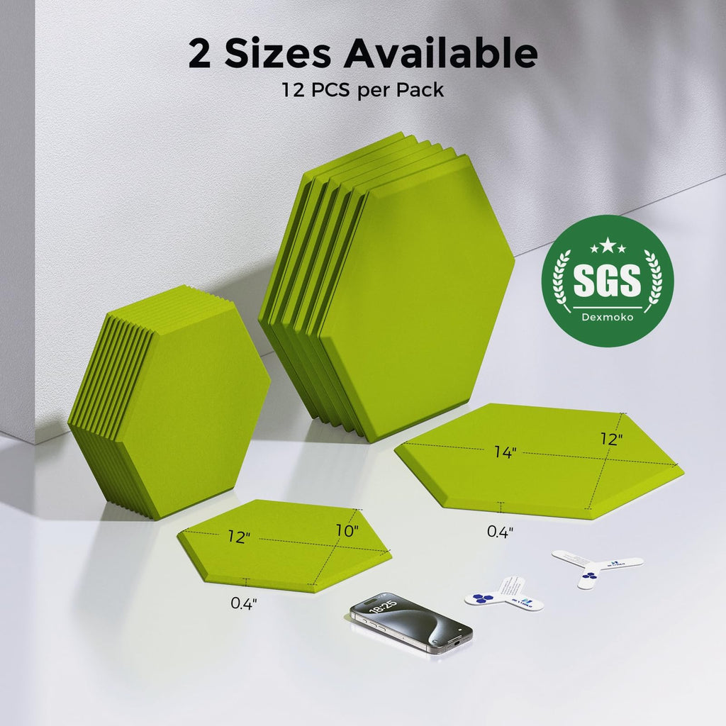 Self-Adhesive Acoustic Panels [390 lbs/yd³ Ultra-High Density], 2nd Generation Sound Absorbing Panel, Professional Level Sound Panel, Polyester Soundproof Foam [Medium Hexagon, Beige]