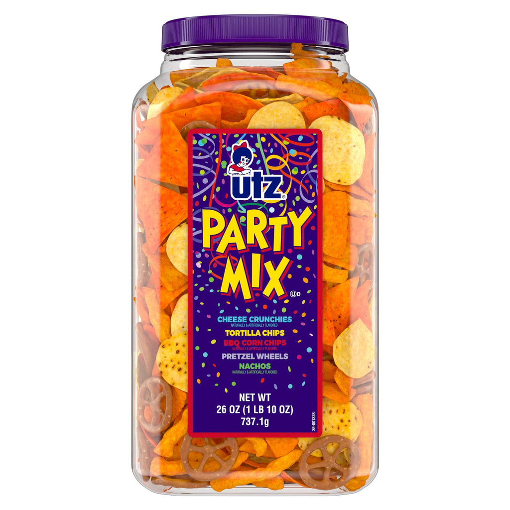 Utz Party Mix - Tasty Snack Mix Includes Corn Tortillas, Nacho Tortillas, Pretzels, BBQ Corn Chips and Cheese Curls, Cholesterol Free and Trans-Fat Free, 1.62 Pound (Pack of 1)