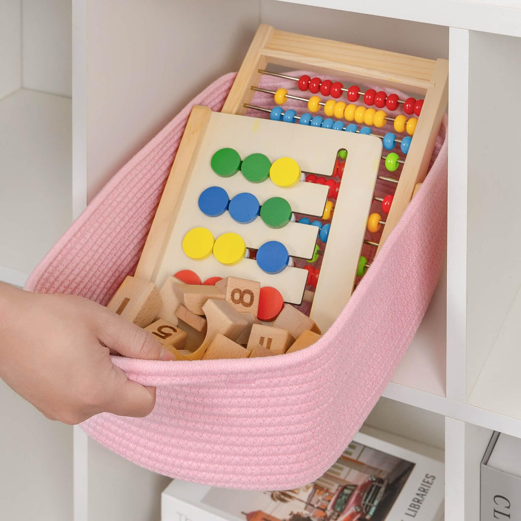 CubesLand Rectangular Cotton Rope Basket, 14x10x5 Inches, Beige, Nursery Storage Bin