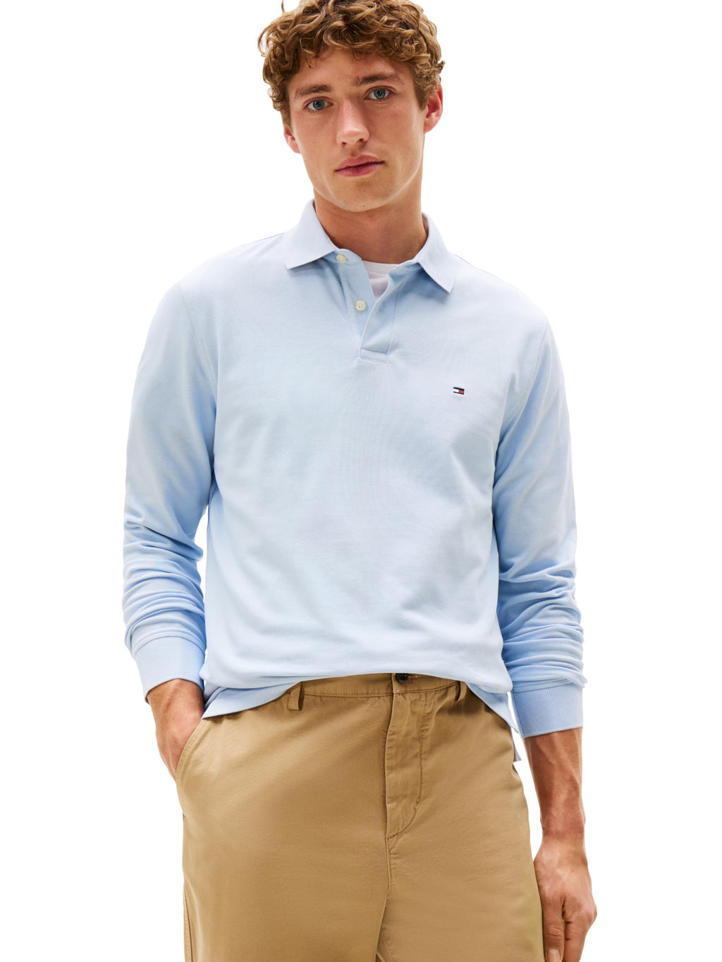Tommy Hilfiger Men's Long Sleeve Polo Shirts in Regular Fit with Stretch and Organic Pique Cotton